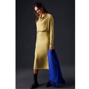 Anthropologie Daily Practice Drapey Slouchy Sweater Midi Dress Moss Green Size S